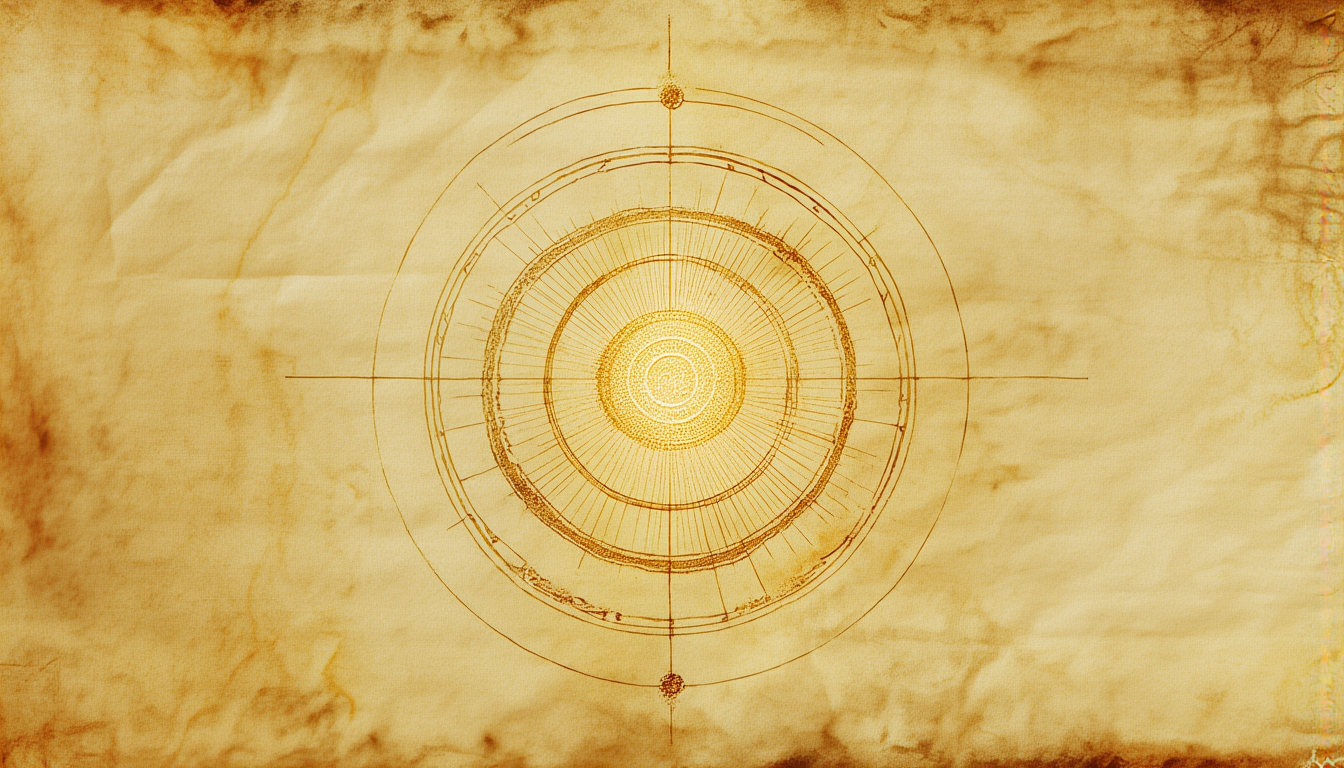 Two nested circles with golden rays between them