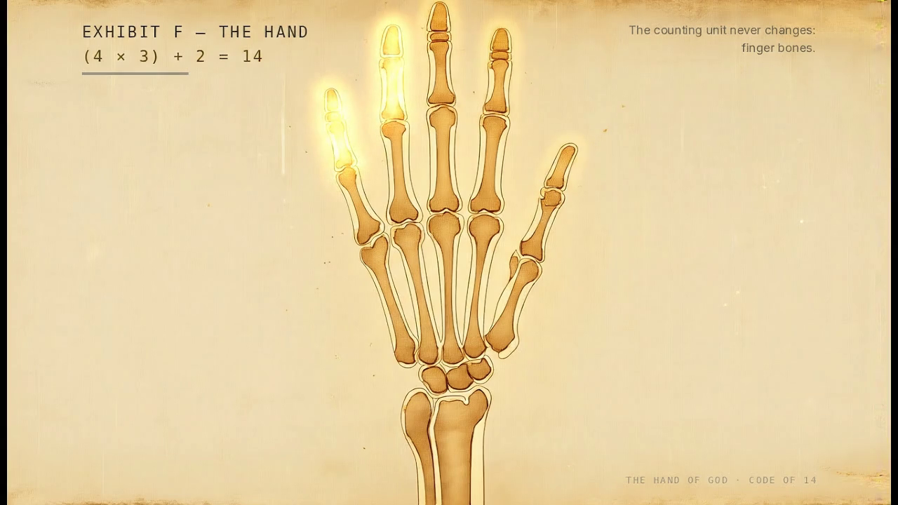 The hand of God: fourteen golden phalanges on parchment